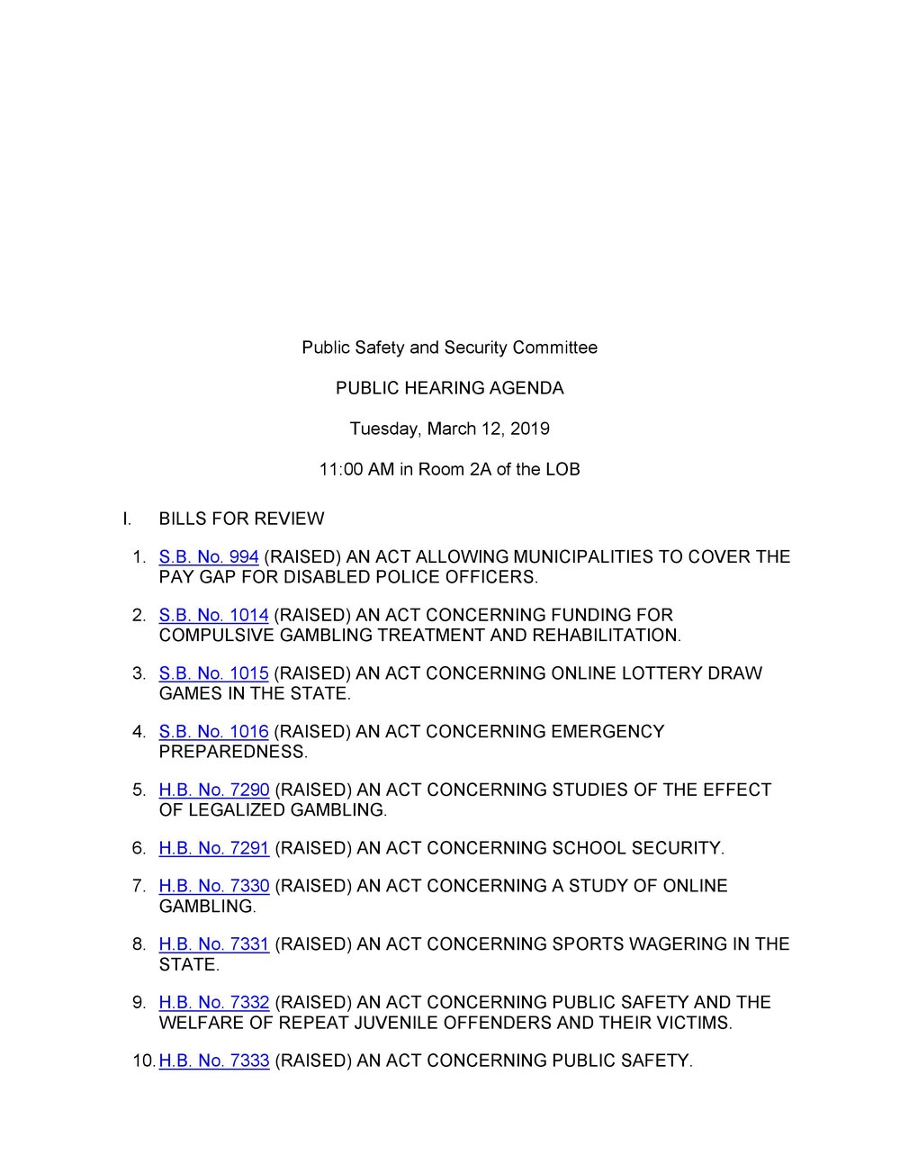 Hearing Agenda + Text of Bill